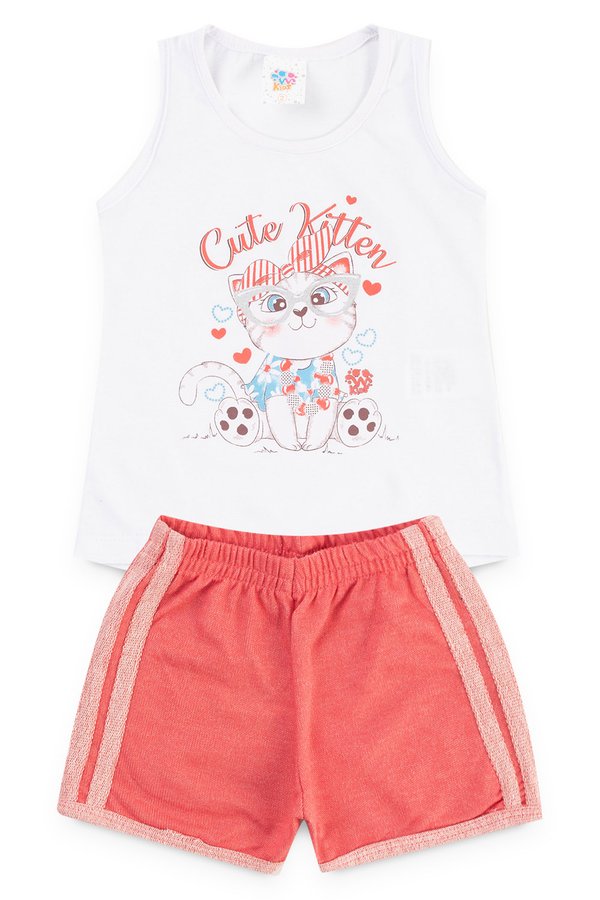 conjunto infantil feminino gatinha branco