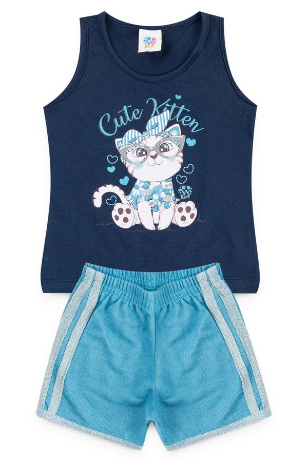 conjunto infantil feminino gatinha marinho