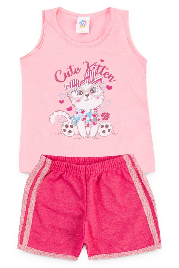 conjunto infantil feminino gatinha rosa