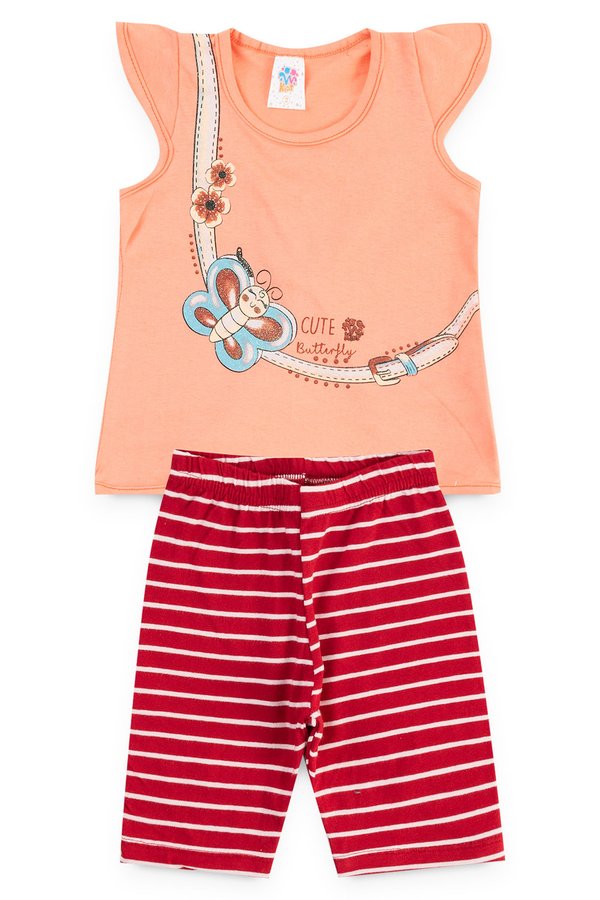 conjunto infantil feminino borboleta salmao