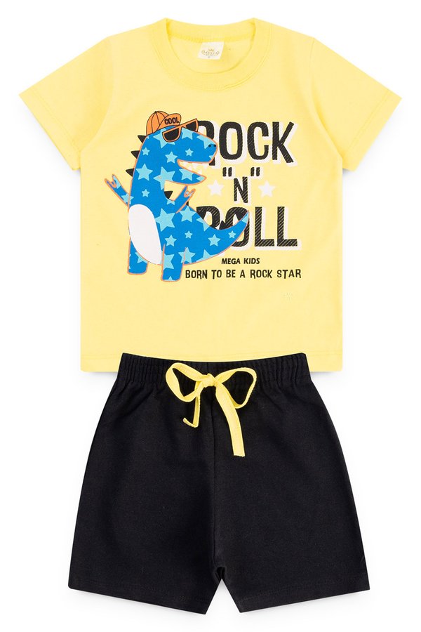 conjunto infantil masculino dino amarelo mega kids