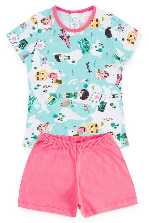 pijama infantil feminino viagem verde