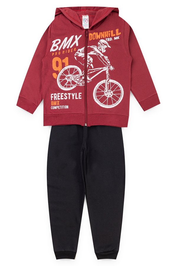 conjunto infantil masculino moletom peluciado bmx bordo