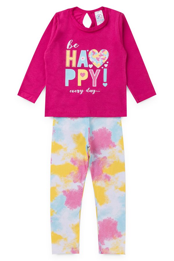 conjunto infantil feminino be happy pink