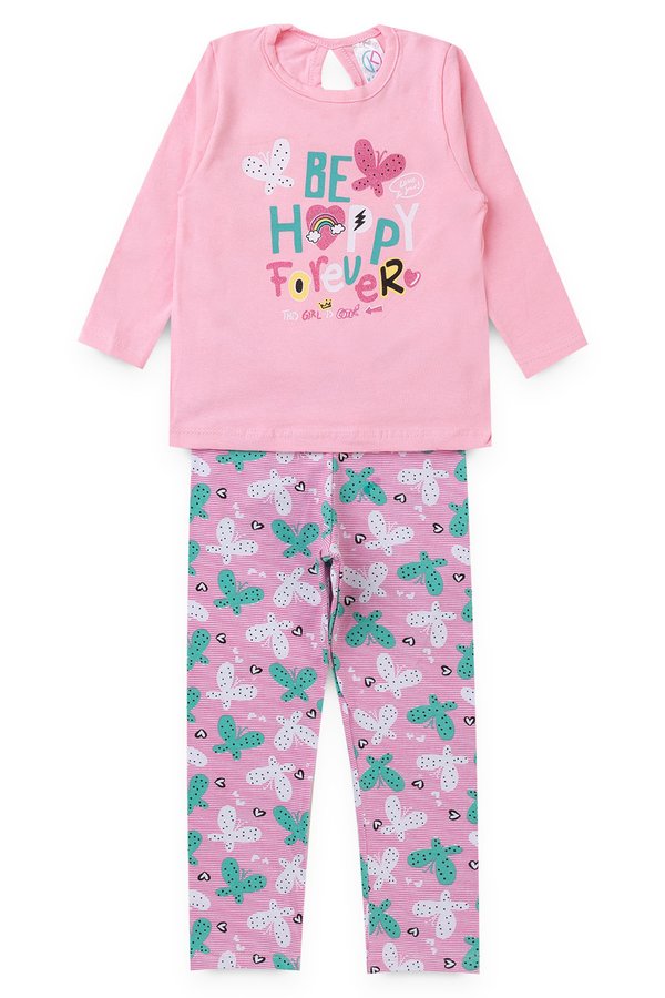 conjunto infantil feminino be happy rosa